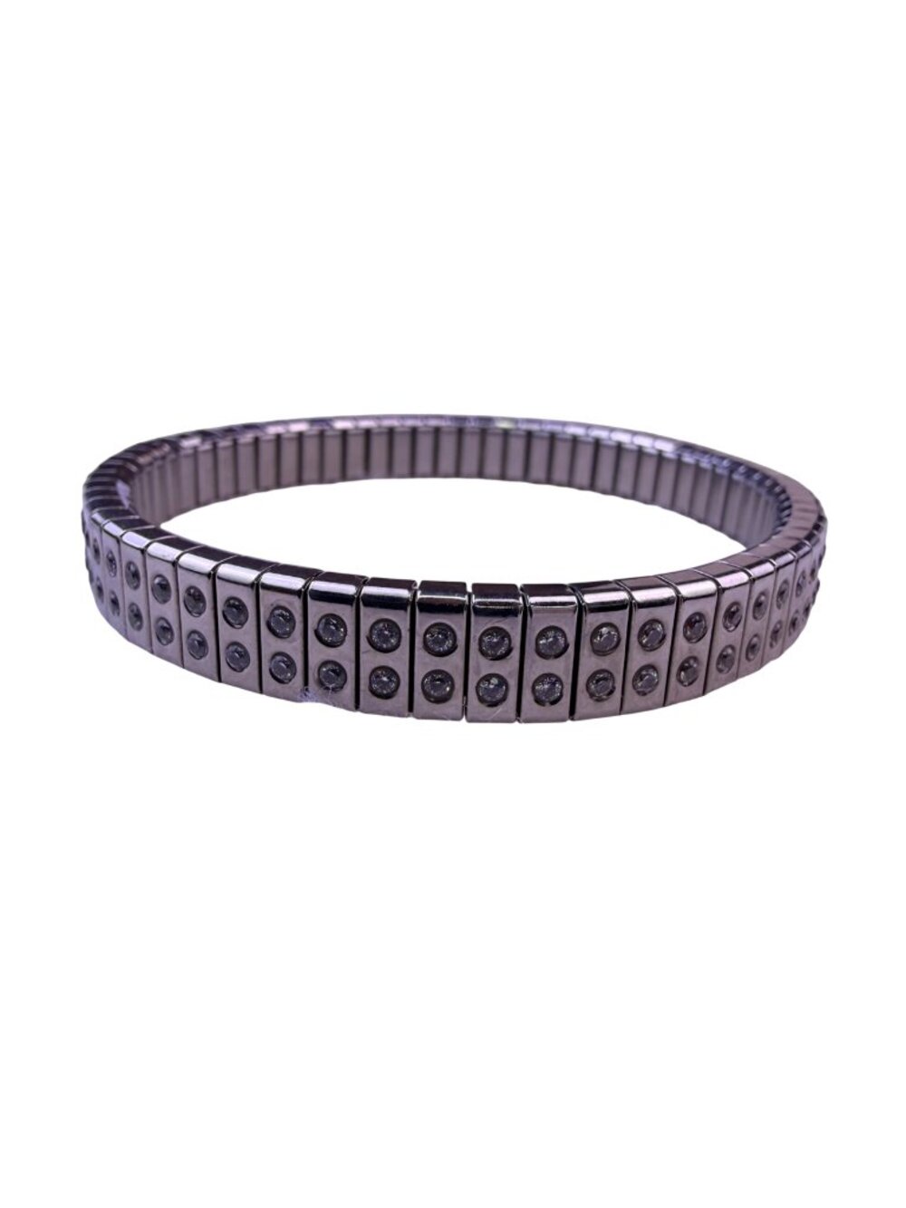 Speidel Silver Tone Stainless Steel Stretch Bracelet Double Row Rhinestones